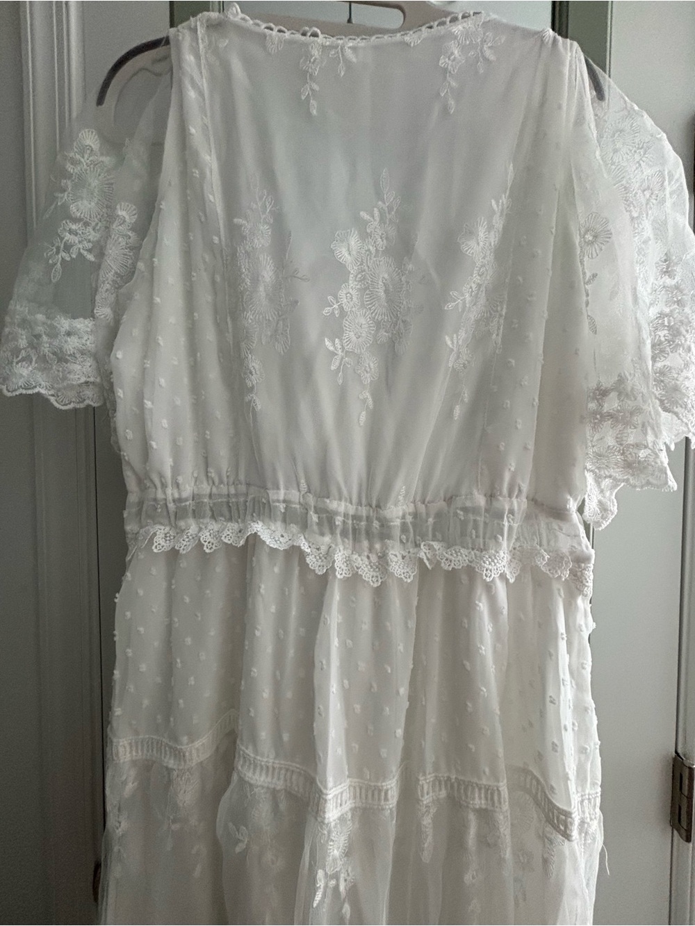 NWOT White Lace Tiered V-Neck Maxi Dress - Picture 5 of 7